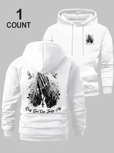 Men's Dove Hand Letter Print Long Sleeve Hoodie, Fall & Winter Casual Fashion, Comfortable Loose Fit Soft Fabric, Perfect Gift