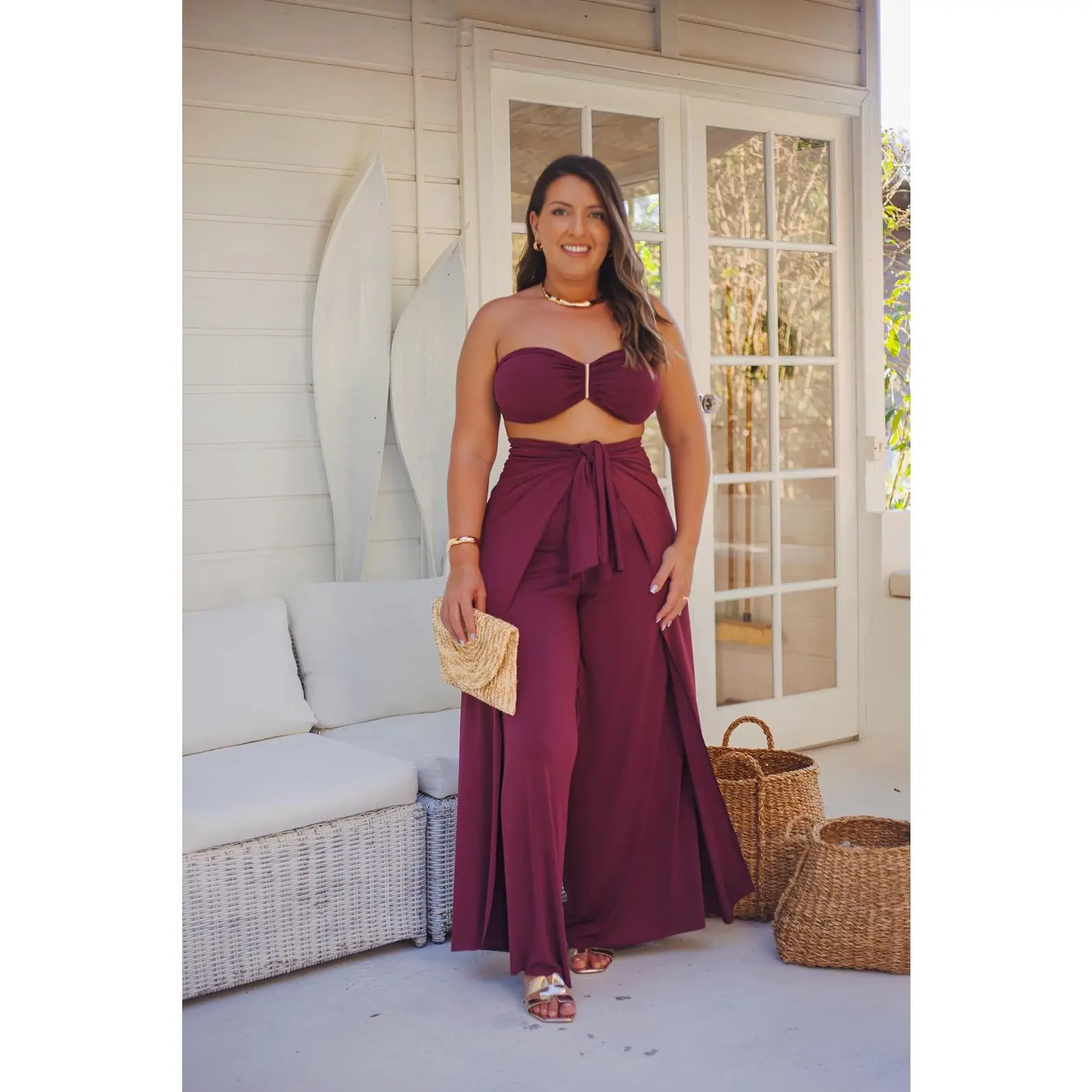 Burgundy Jumpsuit Set