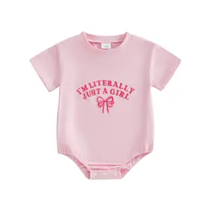I'm Literally Just a Girl Baby Onesie Newborn Romper Letter Bow Embroidered Round Neck Short Sleeve Infant Bodysuits Jumpsuits