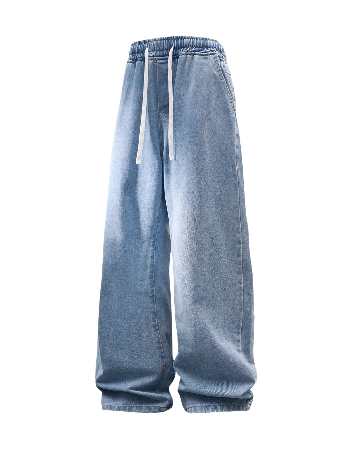 CCCMAI Men’s Vintage Loose Jeans Black Smoke Gray Blue Versatile Fashion Loose Jeans Menswear Streetwear Denim Pants Trouser Plain Pocket