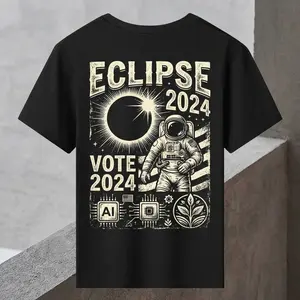"Eclipse 2024 Vote 2024 T-Shirt |   Astronaut American Flag AI Tech Graphic Tee |   Vintage Total Solar Eclipse Patriotic Shirt"