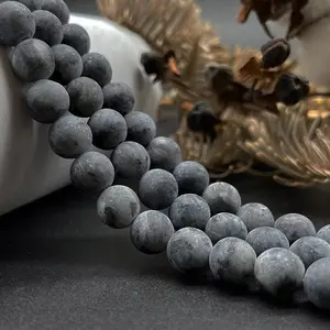 Natural Matte Black Labradorite Gemstone Frosted Round Loose Beads For Jewelry Making Design DIY Unpolished Handmade Crafts Bracelet, Necklace, Earrings AAA Quality 15.5 Inches Long, Semi Precious Stone