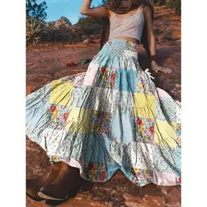 Plus Size Patch Print Pocket Skirt, Casual Fashion Long Skirt, Women’s Underwear for All Four Seasons