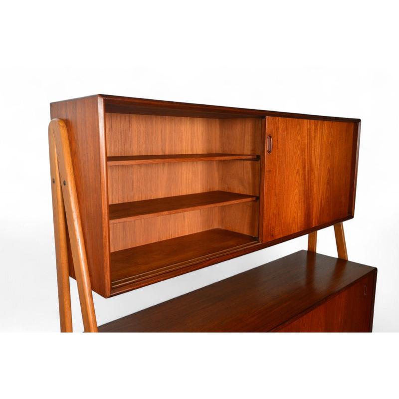 DOUBLE TIER DANISH MID CENTURY CREDENZA IN TEAK + OAK