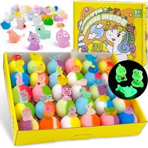 Easter Bath Bombs for Kids with Surprise Toys Inside - Perfect Basket Stuffers, 30 PCS Natrual and Organic Bubble Bath Bombs with Glow-in-The-Dark Surprise Inside, Perfect Handmade Birthday, Party, for Boys and Girls.