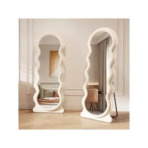 Maximum discount  Vlsrka Body 63 *24 Irregular Wavy Full Length With Flannel Wrapped Frame Arched Floor Mirror Standing Hanging Or Leaning Against Wall For Bedroom Living Room White Blue Green