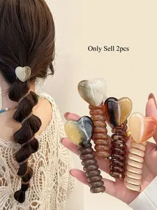 2pcs New Braided Hair Tie Heart Straight High Elasticity Hair Accessory for Women, Elegant Bubble Braid Hair Rope