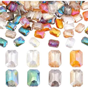 120 count 8 Colors Faceted Glass Beads, 14x10mm Iridescence Flat Beads Rectangle  Bead Large Loose Craft Spacer Bead for DIY  Bracelet Necklace Earring  Making Crafts