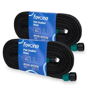 FEVONE 50 ft(25'*2) x 1/2" Flat Soaker Hose, Flexible Drip Hose for Garden Irrigation System, Saves 80% Water, Heavy Duty Leak-Free Watering Hose, Sprinkler Alternative, Lightweight Coil Design
