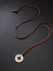 Graduation Gift Compass Starburst Necklace Bracelet Set, Hip Hop Style Leather Rope Engraved Stainless Steel Jewelry, Waterproof