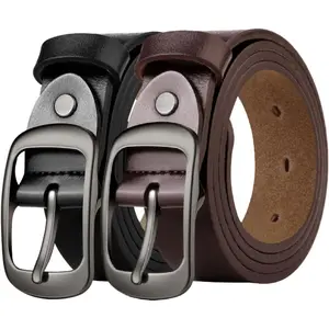[2 Pack] Leather Belt Women-Womens Leather Belt with Pin Buckle-Belts for Women for Jeans, Pants, Dresses