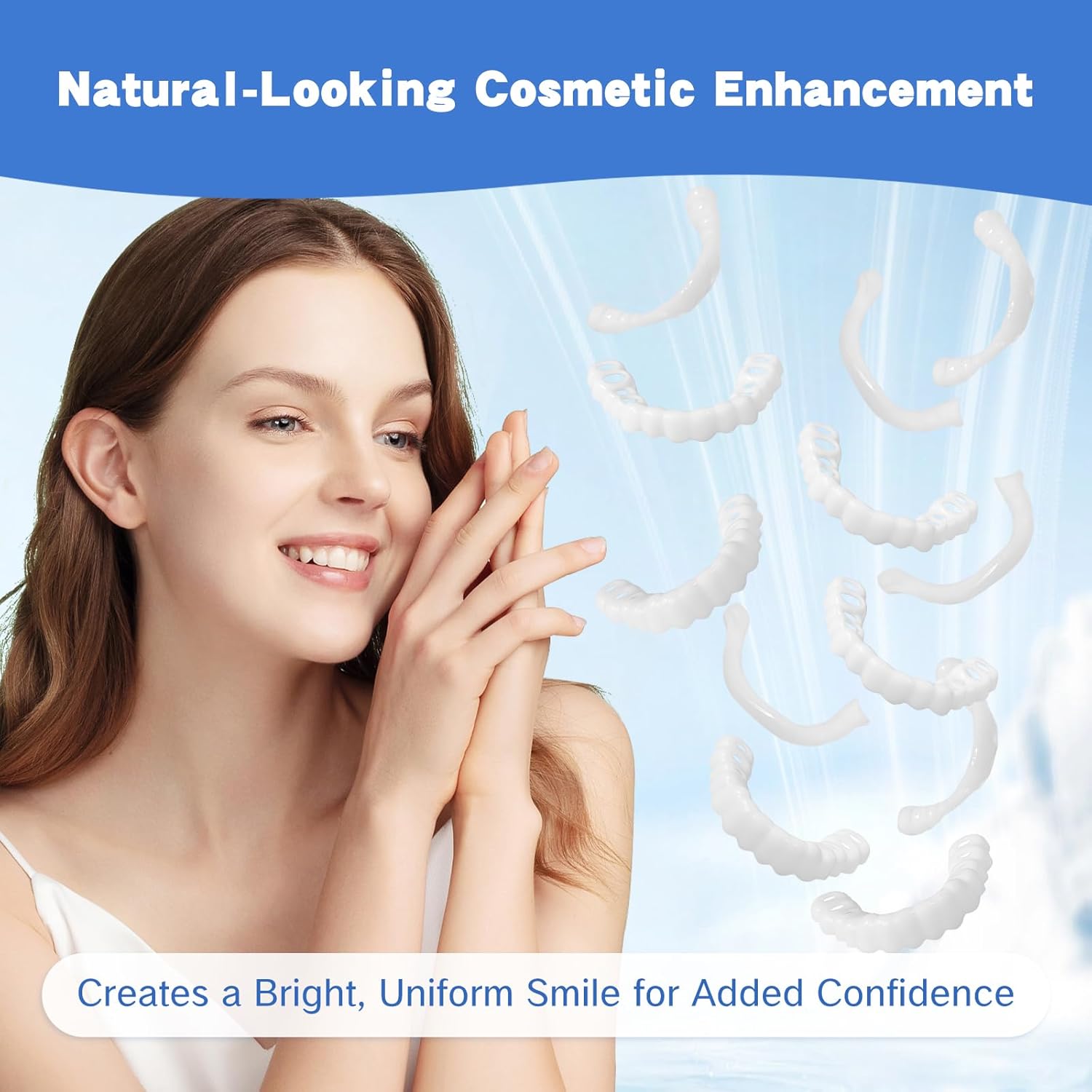 【Conceal Gaps Instantly】Cosmetic Aligner-Style Veneers Fit Over Upper Teeth Disguise Oral Flaws Temporary Visual Enhancer Non-Medical Beauty Solution Daily Use