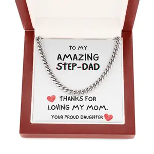 Step Dad Necklace, Cuban Link Chain Necklace Gifts for Bonus Dad, Cuban Pendant Necklaces for Men Anniversary Birthday Christmas Gifts for Daddy from Daughter and Son, Gift For Step Dad Necklace