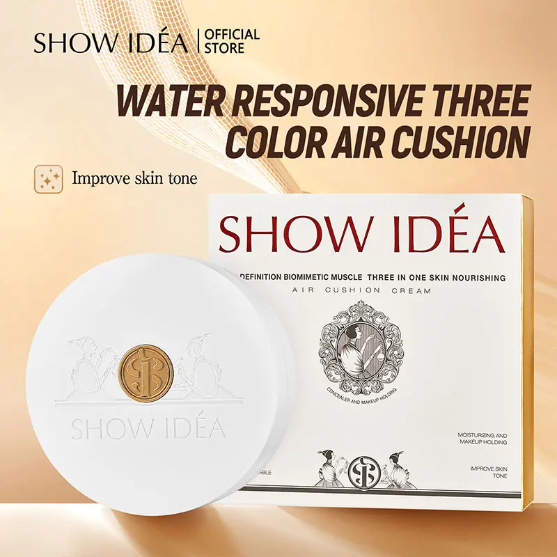 Show IDÉA Water Responsive 3-Color Air Cushion Cream - Biomimetic Muscle Definition, Moisturizing, Long-Lasting Makeup Hold, Skin Tone Improvement for Daily Flawless Look