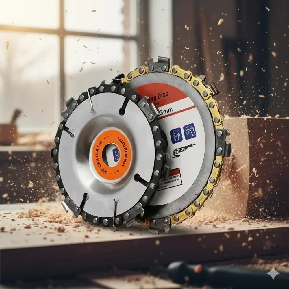 Professional 5-Inch & 4-Inch Circular Chainsaw Carving Discs for Angle Grinder, Anti-Kickback Safety Design, High Carbon Steel Precision Blades, Heavy Duty Blades, Replaceable Wood Carving Tools for Hardwood & DIY Woodworking Projects Cutting Hardware