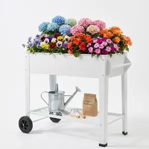 39'' Raised Garden Bed Wheels & Storage 400 lbs Cap Shelf Metal Elevated Planter Box for Vegetables, Herbs & Flowers
