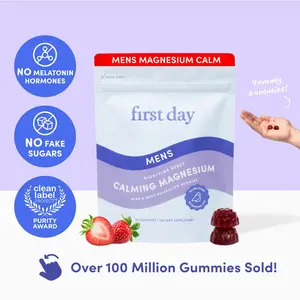 FIRST DAY Men’s Nighttime Reset Calming Magnesium Gummies – Sleep Aid Supports Peaceful Rest, Balanced Mood & Energy – Supplement with Magnesium Citrate, L-Theanine & No Melatonin – 30-Day Supply