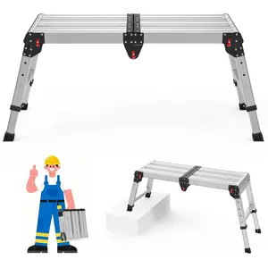 500 lbs Work Platform, Foldable Step Stool with One-Button Automatic Folding Function, 4-Level Height Adjustment Platform, Ideal for RV Cleaning, Household Painting, and High-Altitude Work, Extra Large Version, Black