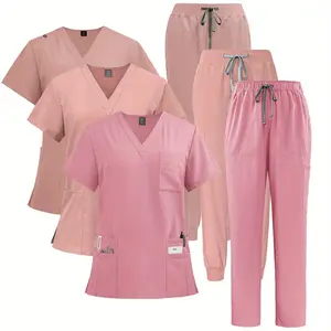 2-Piece Suit Multi Types Women's Pink Series Short Sleeve Scrubs for Skin Management - Nurse Work Uniform