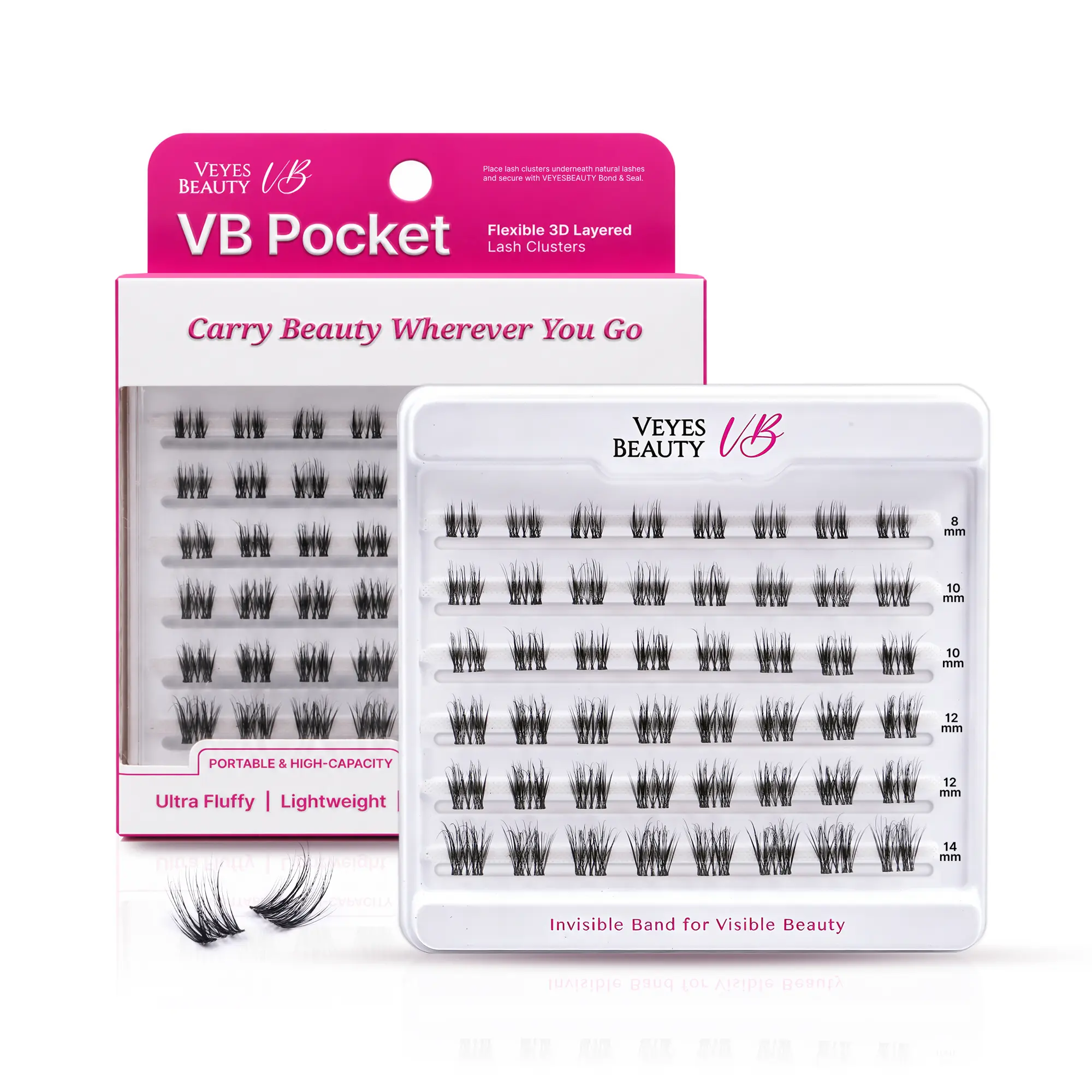 Veyesbeauty Pocket Lash Clusters Invisible Band Natural Eyelashes Portable Flexible 3D Layered Eyelash Extension Lightweight & Comfortable Lashes