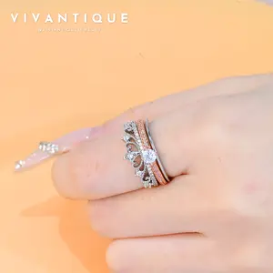 [Sold Out Soon]VIVANTIQUE Rapunzel Promise Ring Sparkling Castle Fireworks Stacking Ring Princess Crown Ring for Women