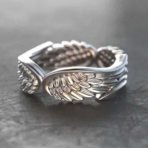 Wings ring silver feather tail ring opening adjustable daily matching female gift