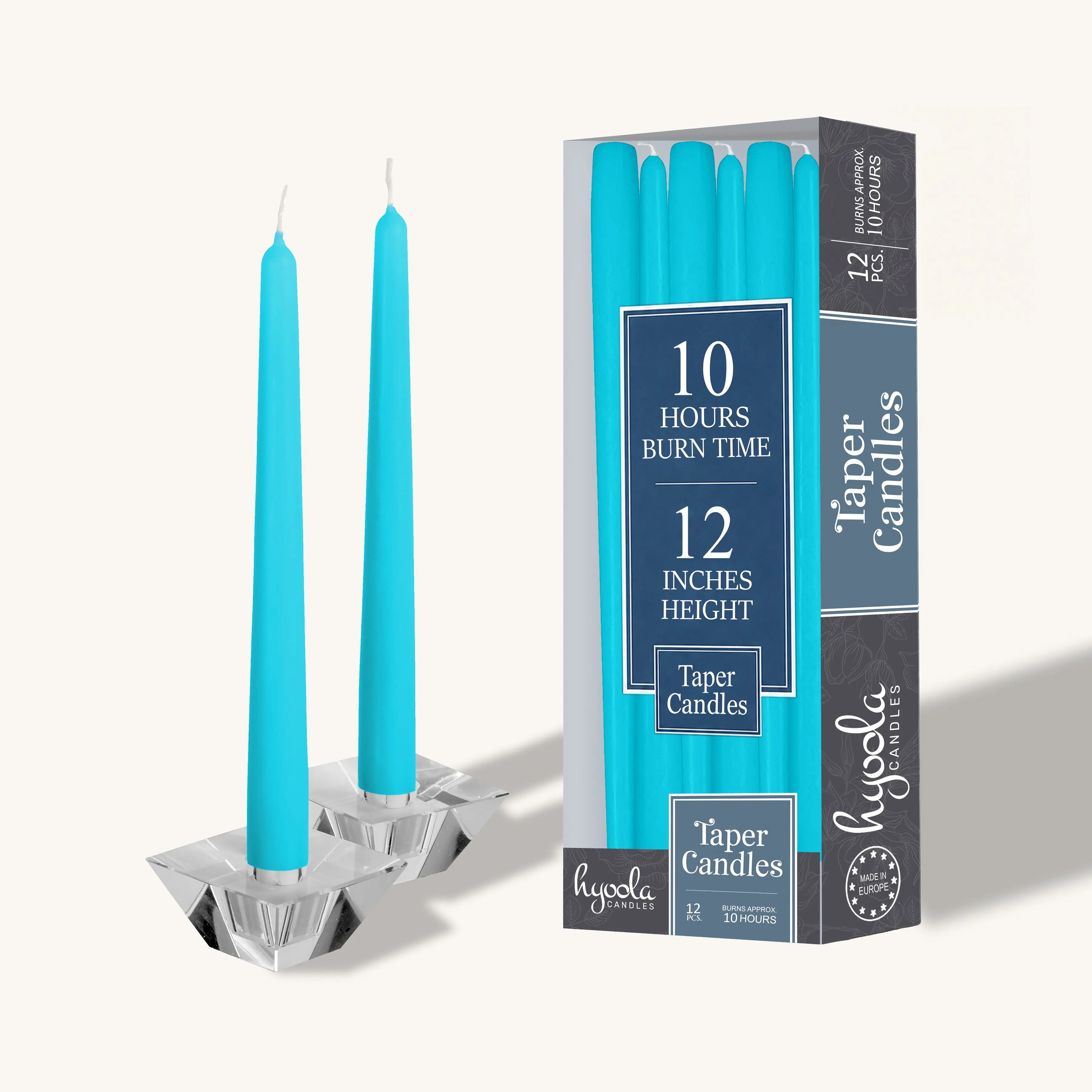 Turquoise Taper Candles - 12-Inch, 12-Pack, Unscented, Dripless, Smokeless Paraffin Wax Ornaments for Home Decor, Room Decorations