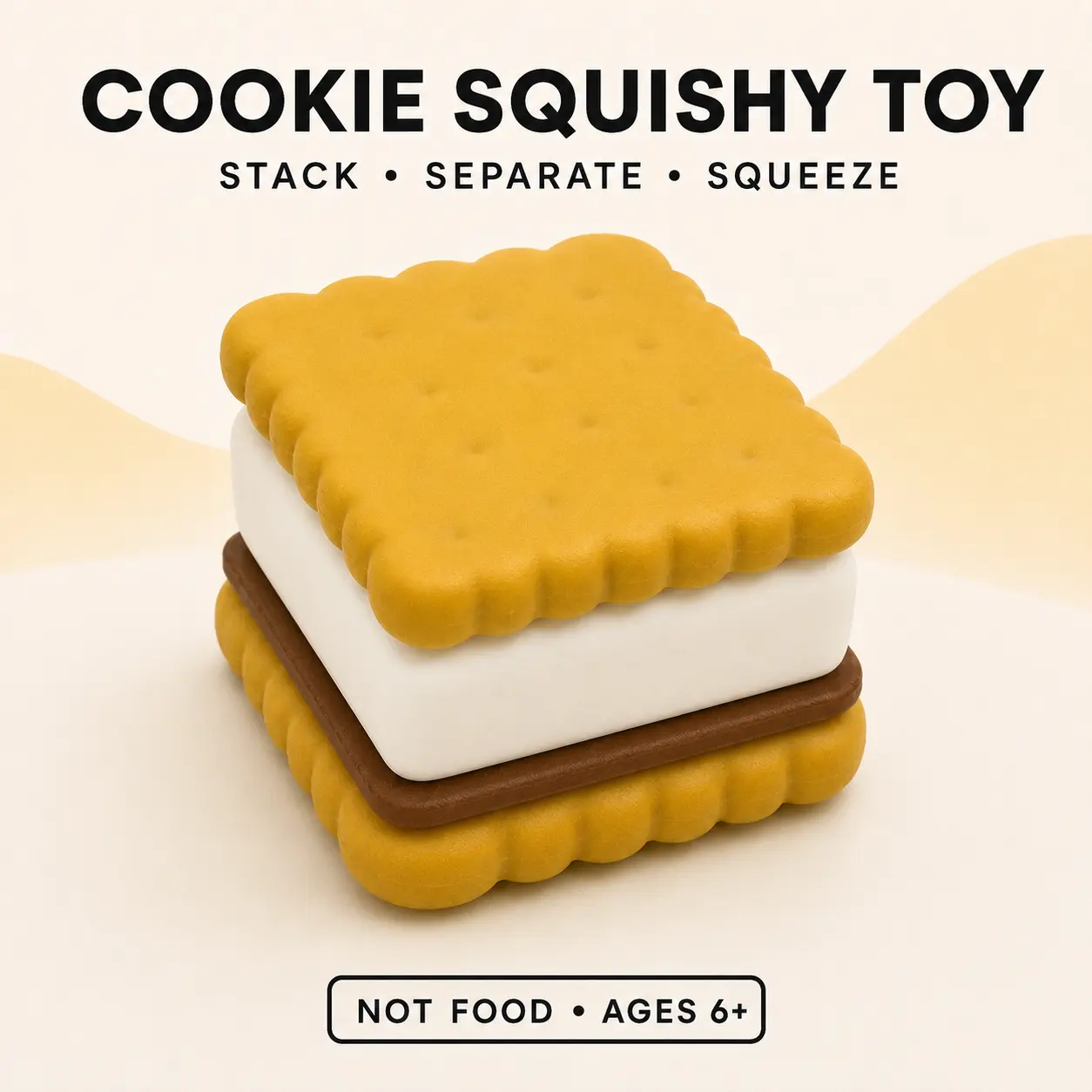 1-Pack Detachable Cookie Squishy Toy – Soft Squeeze Sensory Fidget Toy for Stress Relief, Ages 6+, Portable Toy for Work, Study, Home and Outdoor Use, Gift for Family and Friends