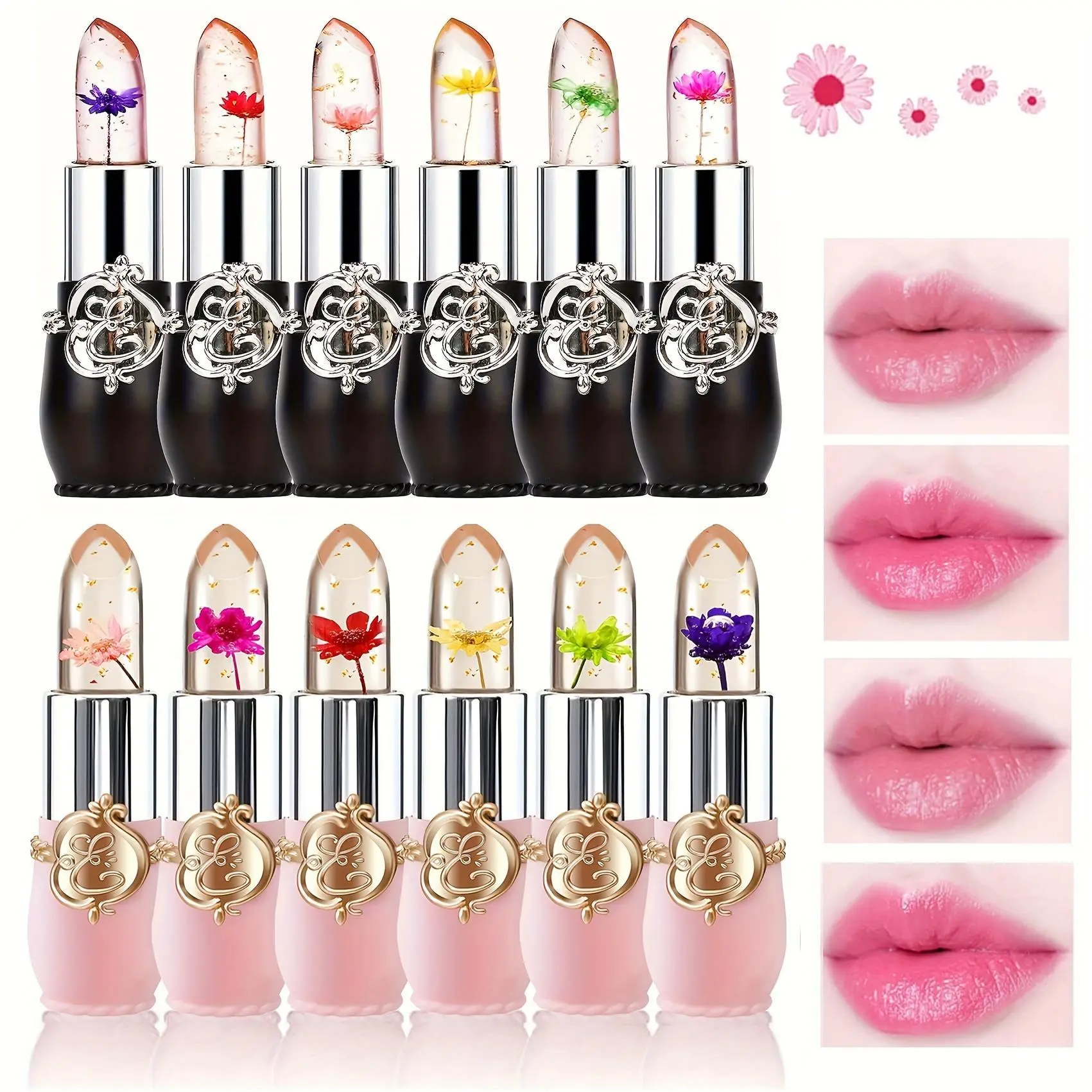 6 /12-Pcs/set Flower Jelly Lipstick Set - Temperature-sensitive moisturizing, long-lasting, nourishing, and glossy lip balm summerwins