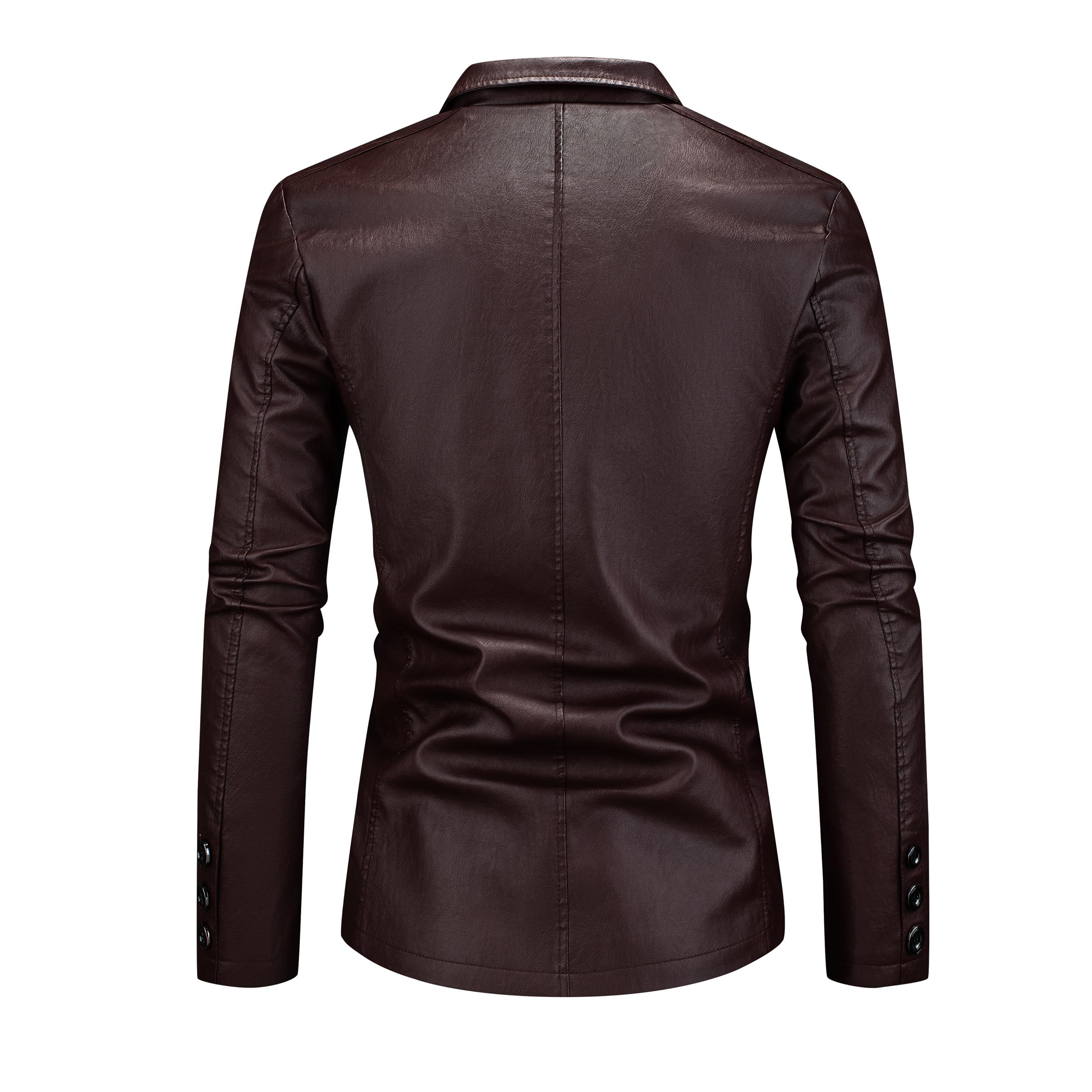 Men's Chic Faux Leather Slim-Fit Double-Button Blazer - Plain, Do Not Iron Business Casual Menswear for All-Seasons Commuting