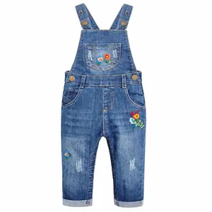 KIDSCOOL SPACE Toddler Denim Twill Overalls, Unisex 12M-5T Embroidered Soft Jean Jumper for Spring