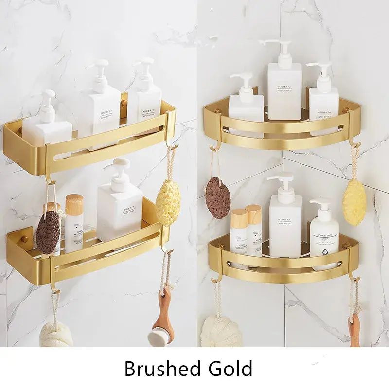 Royal Gold Sanctuary Wall-Mount Modern Bathroom Shelf - Boutique-Style Storage Organizer for a Calm Bathroom Space