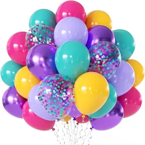 Pink Blue Purple Balloons - 50 Pcs 12 Inch Hot Pink Metallic Purple Teal Yellow Confetti Balloons for Magic Theme Birthday Shower Engagement Party Decoration