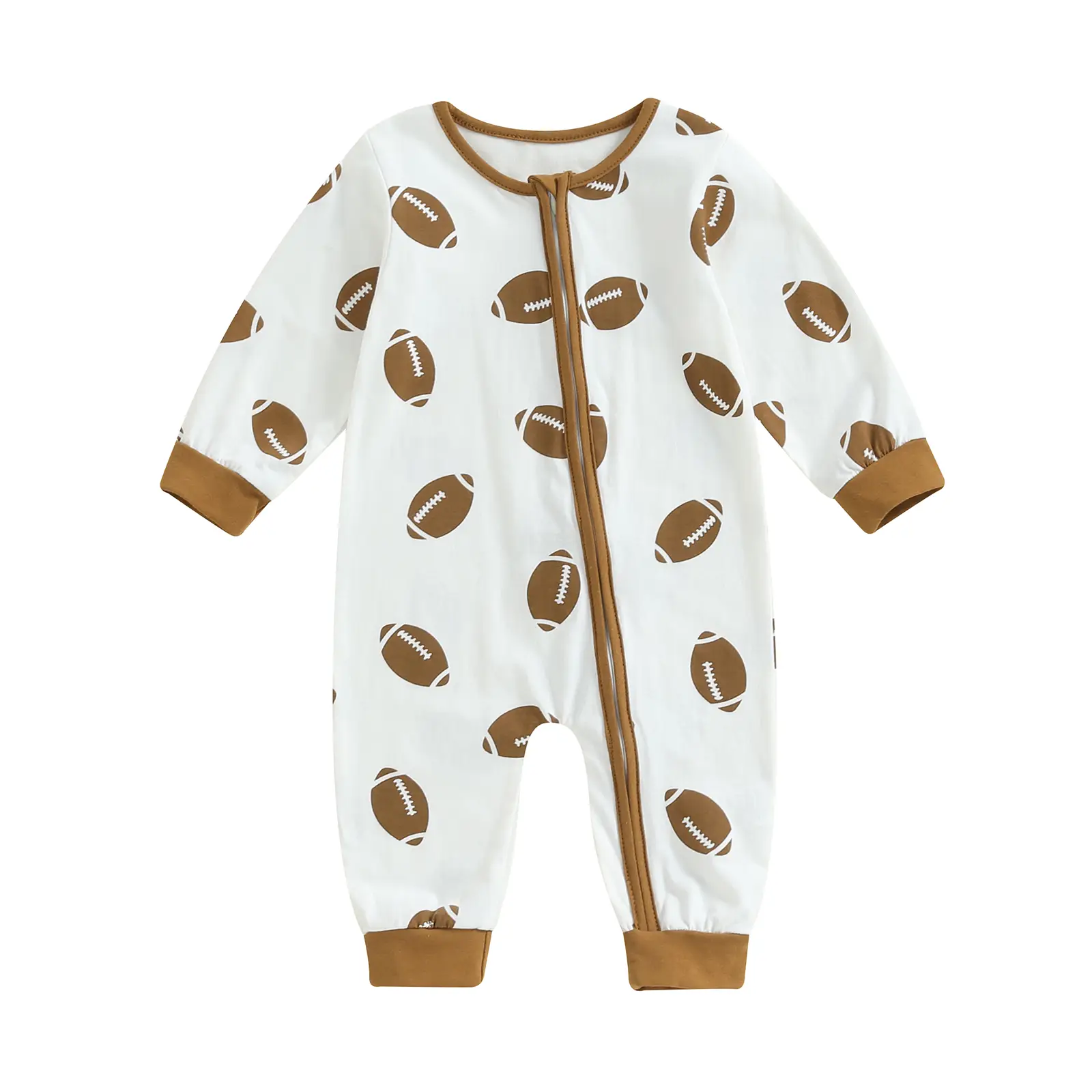 Newborn Baby Girls Boys Romper Rugby Print Long Sleeve Crew Neck Zipper Jumpsuits Fall Winter Spring Casual Clothes Infant Bodysuit Cute Outfit