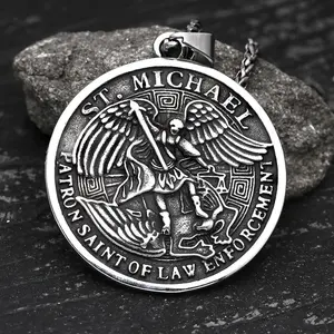 GTHIC Unisex St. Michael Stainless Steel Pendant Archangel Vintage Necklace For Daily Wear Personalized Birthday Gift