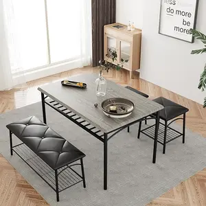 Dining Table Set for 4, Kitchen Table Set Featuring an Upholstered Dining Bench and Square Stools, Perfect for Small Spaces and Apartments with Convenient Storage