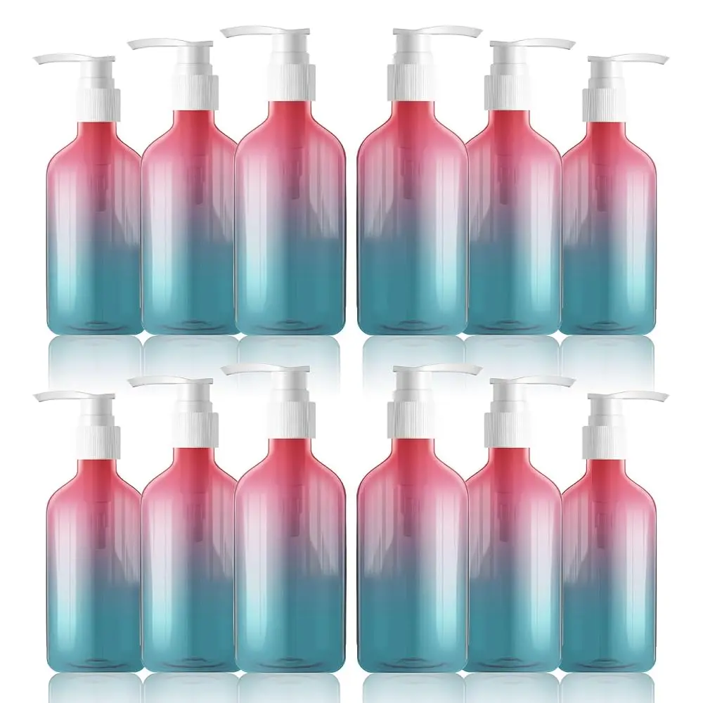 Gradient Color Pump Dispenser Bottle Set 250ml/8.4oz Empty Clear Plastic Refillable Containers for Body Wash Hand Soap & Dish Soap Shower