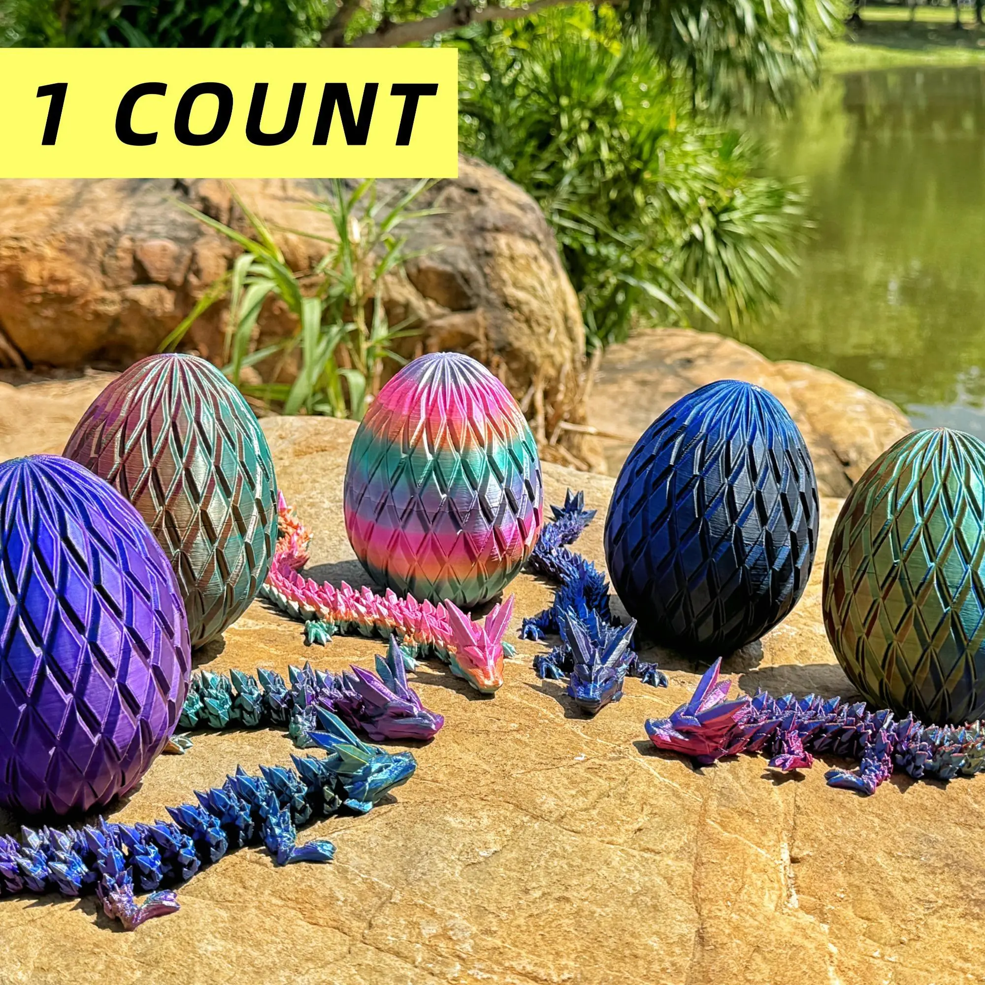 3D Printed Dragon Egg with Dragon Set, Easter Basket Filler, Durable Easter Eggs, Creative Desktop Ornament for Home Office Dormitory Bedroom, Birthda