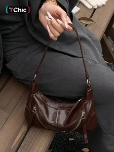 Women's Plain PU Shoulder Bag with Y2K Zipper Design, Fashionable Underarm Bag for Office Commute Travel Shopping Gift Use, Elegant Bags