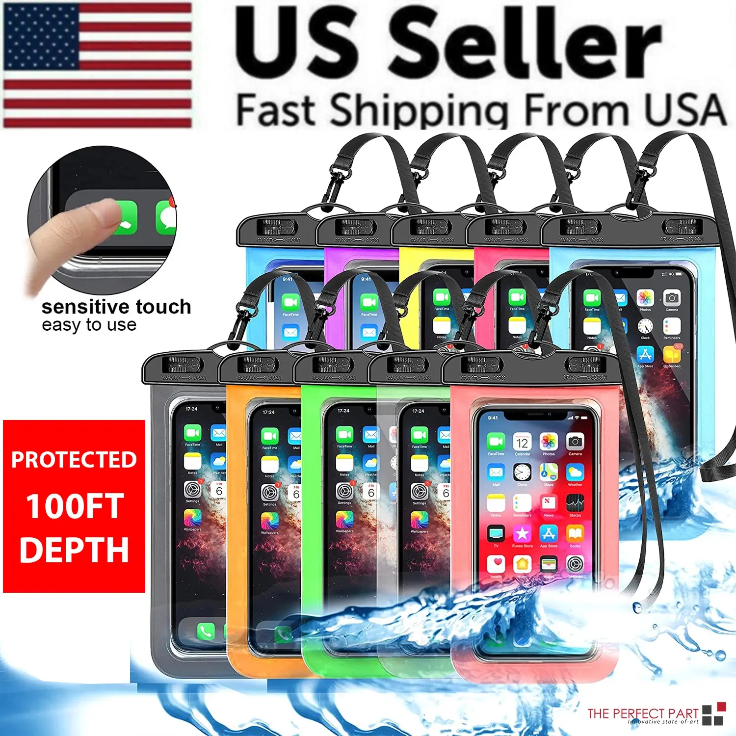 Unisex 3-Pieces TPU+PVC Waterproof Floating Phone Pouch Dry Bag with Lanyard, Protective Case for Beach, Boating, Travel