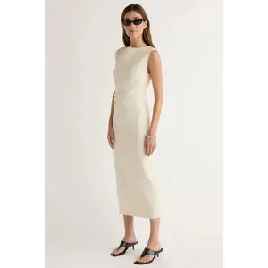 Modern Citizen Inari Cotton Twill Boat Neck Dress in Cream