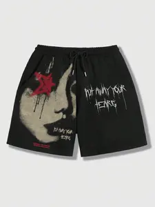 Men's Regular Fit Star & Letter Print Drawstring Waist Shorts, Street Casual Pocket Shorts for Summer, Fashion Men's Bottoms for Daily Wear, Athleisure Street Shorts, Casual Streetwear Shorts