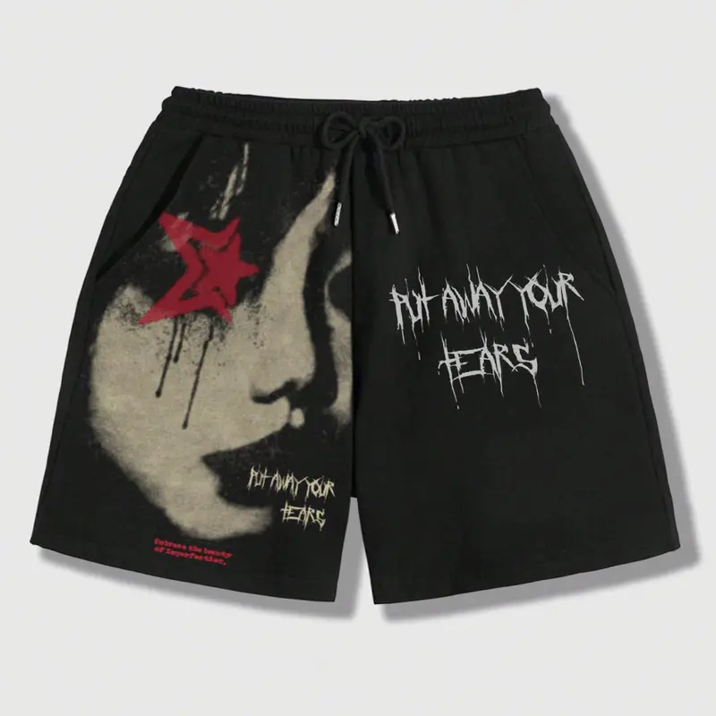 Men's Regular Fit Star & Letter Print Drawstring Waist Shorts, Street Casual Pocket Shorts for Summer, Fashion Men's Bottoms for Daily Wear, Athleisure Street Shorts, Casual Streetwear Shorts