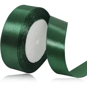 Solid Color Dark Green Satin Ribbon, 1 Inches x 25 Yards Fabric Satin Ribbon for Gift Wrapping, Crafts, Hair Bows Making, Wreath, Wedding Party Decoration and Other Sewing Projects