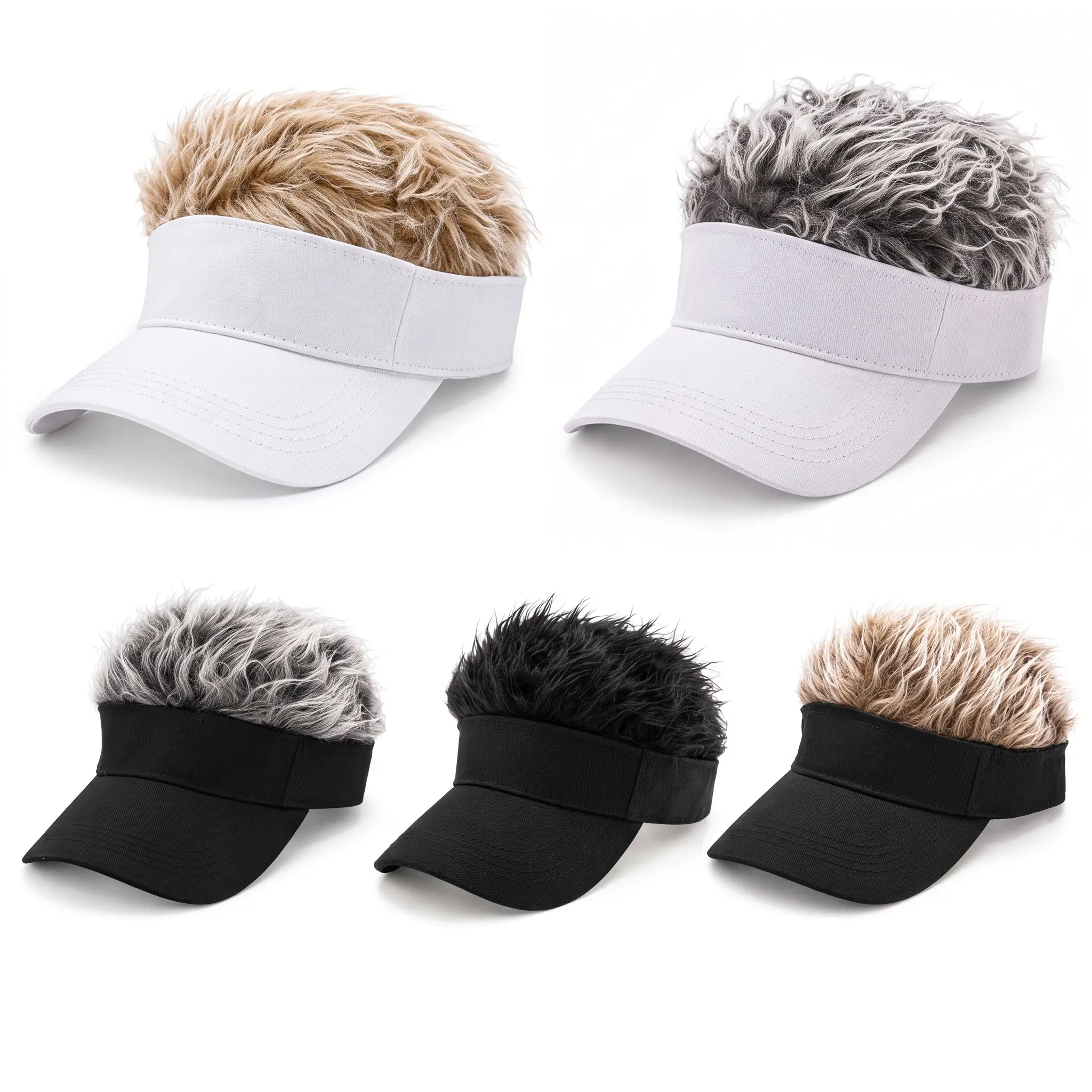 Women's Adjustable Snap Peaked Visor Hat with Synthetic Fake Wig Top, All-Season Sun Protection, Multiple Colors Female Accessory for Golf Tennis Outdoor Sports, Funny Gag Gift, Hats for Women