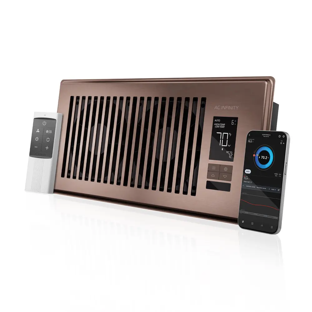 AIRTAP T4, Smart Register Booster Fan with Automatic Open/Close Vents, 4" x 10" Bronze