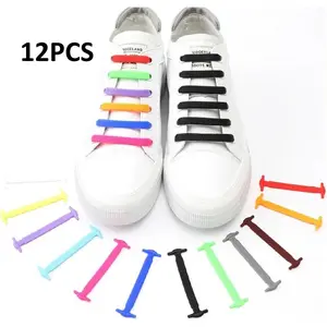 12 Pcs No Tie Trainers Shoelaces for Adult and Kids,elastic Flat Laces for Converse Air Force Sneakers Boots,waterproof Silicone Tieless Shoes Laces,slip-on Any Shoes,multi Colors