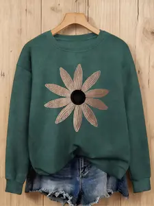 Women's Fitted Graphic Knit Top, Soft Loose Fit Round Neck Sweater, Casual Fall & Winter Fashion, Comfortable Daily Wear, Knitwear