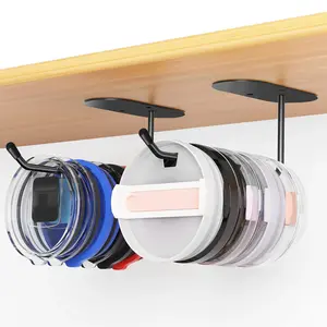 Tumbler Lid Organizer, 2 Counts Simple Large Capacity Space Saving Cup Lid Organizer, Self-adhesive Or Drilling Tumbler Lid Storage Hook, Kitchen Organizer, Hook Storage Rack