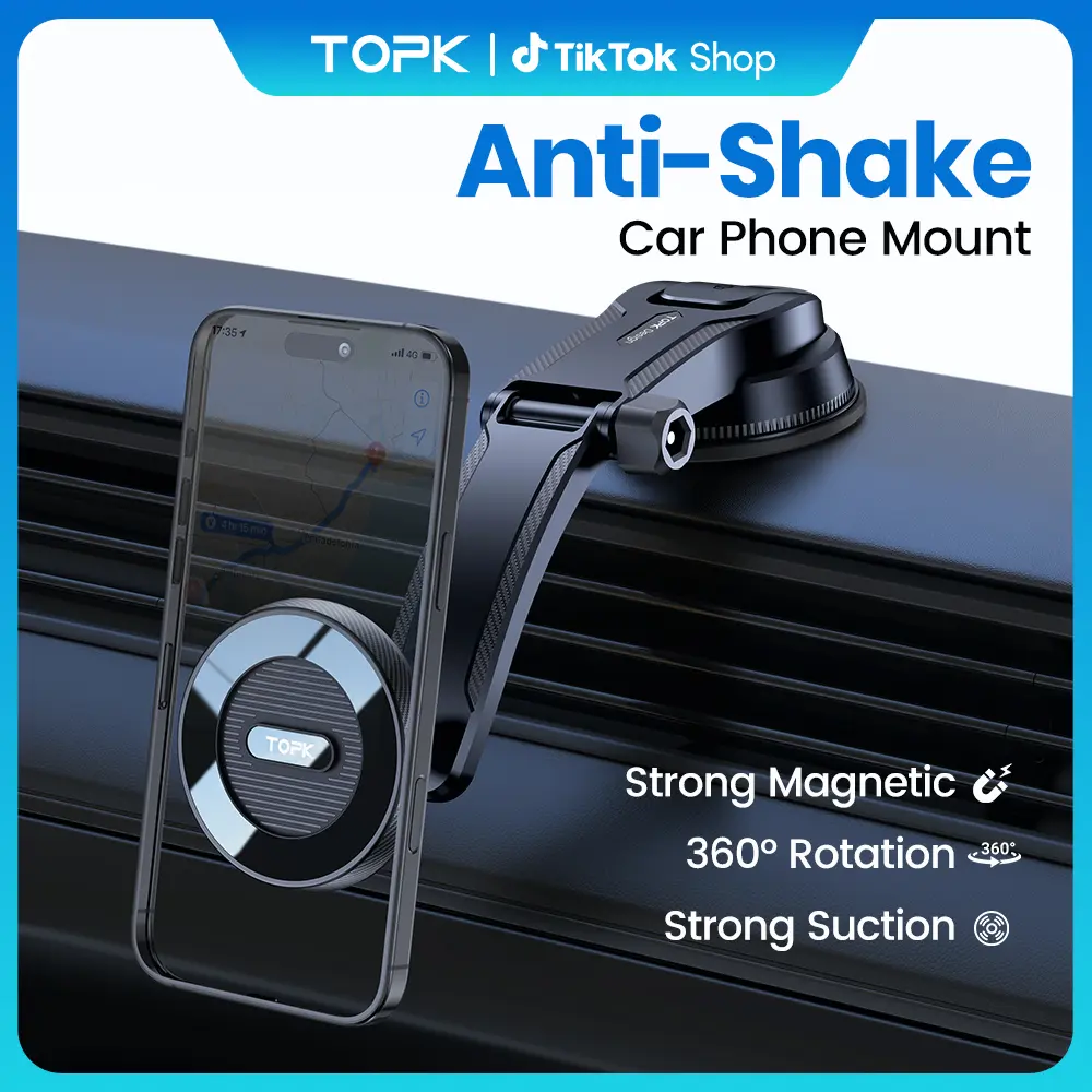 TOPK D50C Magnetic Phone Stand for MagSafe, Upgraded 360° Adjustable Secure Smartphone Mount, Single-Hand Operation Cars Accessories, Compatible with iPhone 15 14 13 12 Pro Max Plus